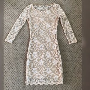 Tan Lace backless mini cocktail dress!